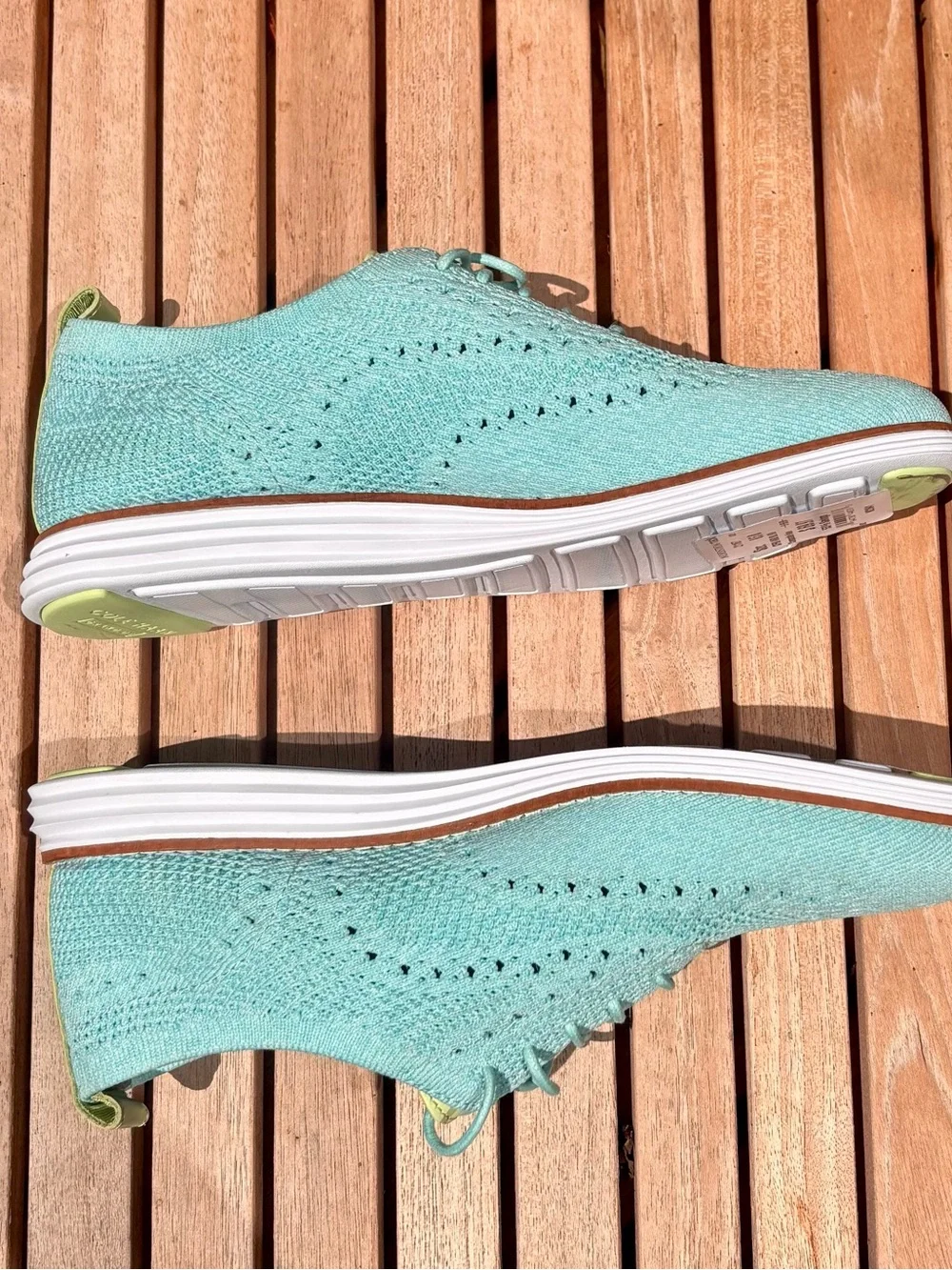 Cole Haan Original Grand Aqua Knit Lace-Up Sneakers with Lime Accent 8.5